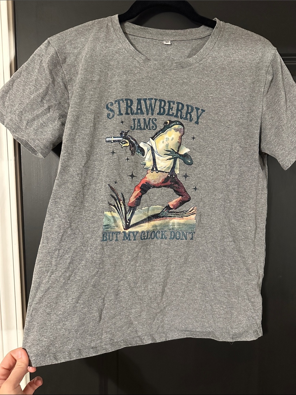 Womens Gray Graphic Tee - Strawberry Jams Print